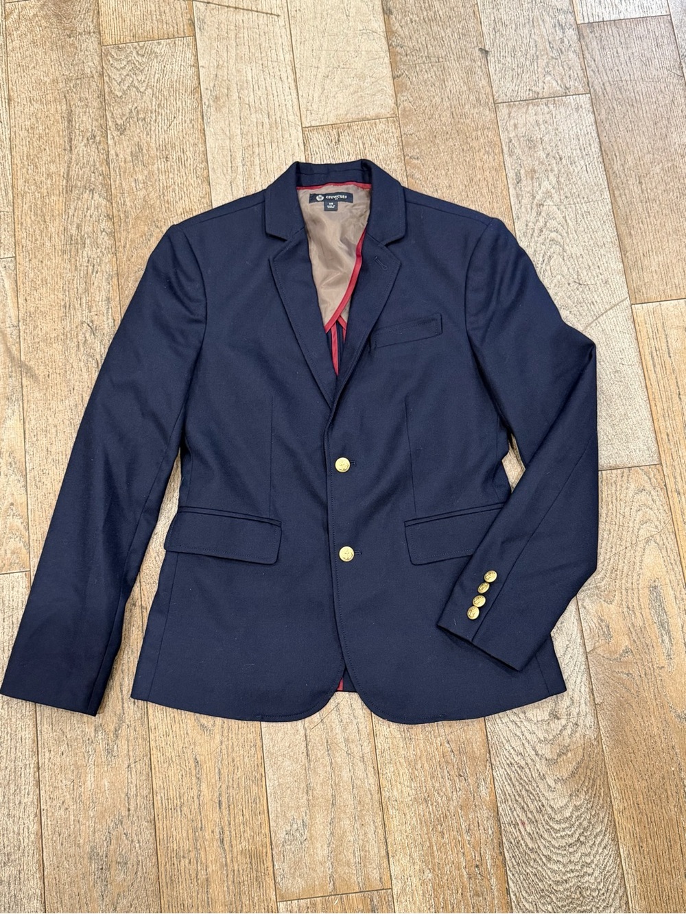 Crewcuts J.Crew Boys Wool-Blend Blazer Navy Blue Gold Anchor Buttons Size 14
